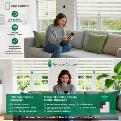 No Drill Motorized Zebra Shades with Remote Control, 50% Light Filtering Smart Blinds for Apartments & Rentals – Compatible with Alexa, Automatic Day/Night Adjustment (Rock Gray 33"W x 72"H)