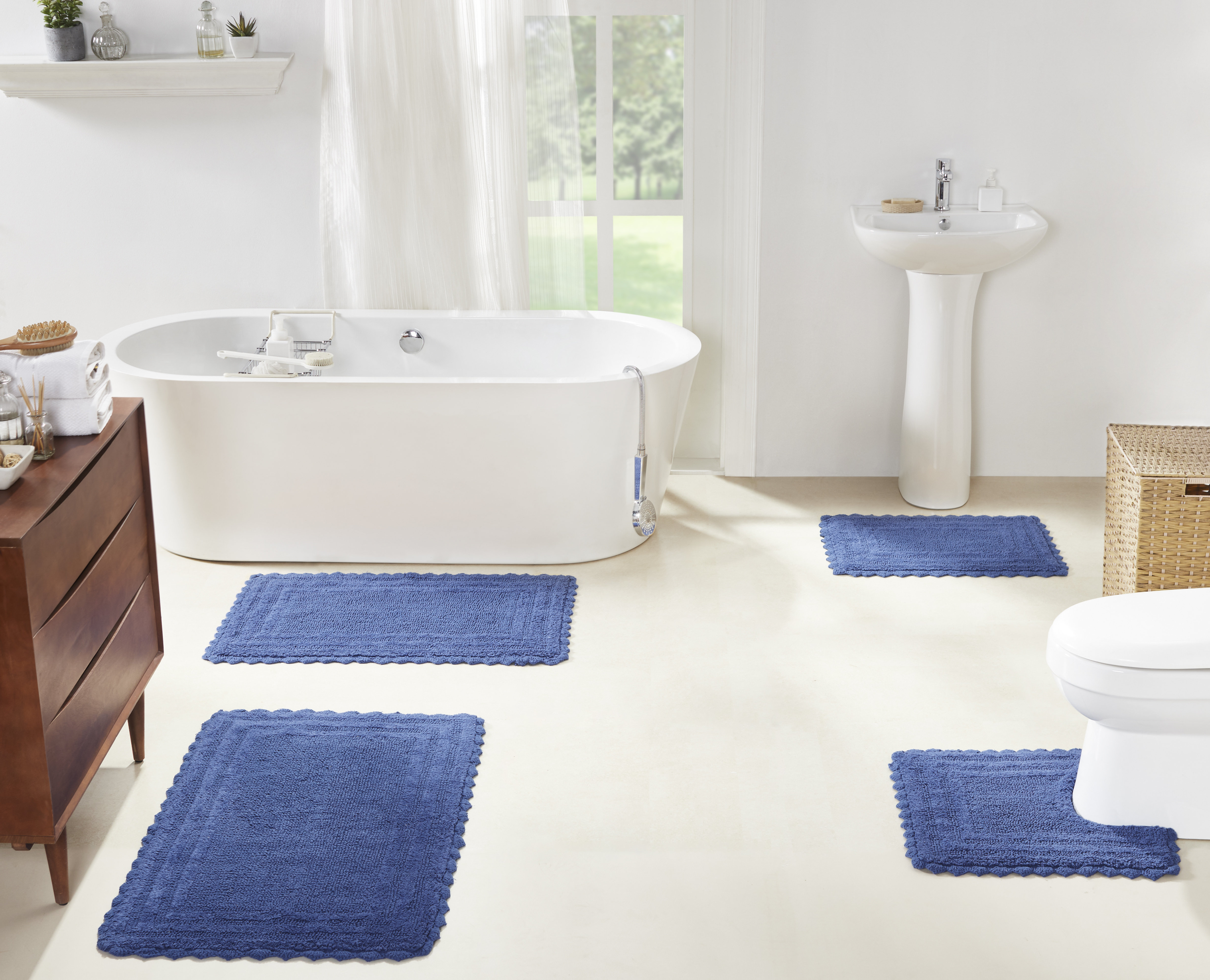 Home Textiles Clearance 3PC Bathroom Rug Set Bathroom Toilet Carpet  Anti-Slip Mat Floor Mat Blue 