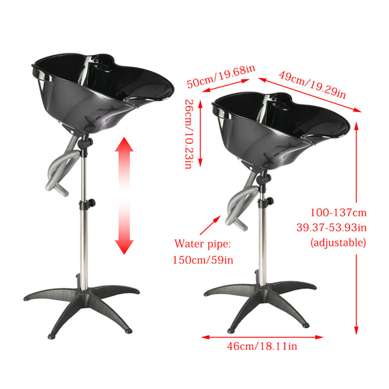 Évier de shampooing portatif noir mat L 25,2 po x l 19,68 po