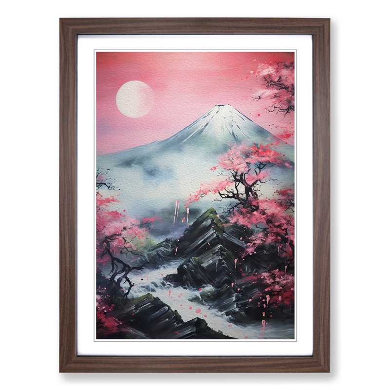 Japanese Mountains Abstract - Framed Print, 34cm H x 25cm W x 2cm D, Walnut Framed