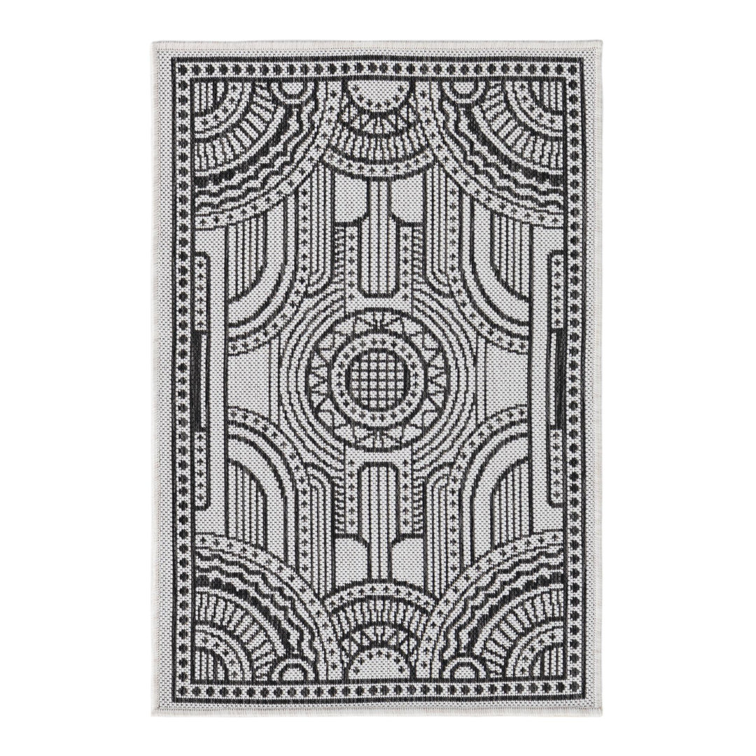 Geometric Machine Woven Polypropylene Indoor/Outdoor Area Rug in White/Black Unique Loom Rug