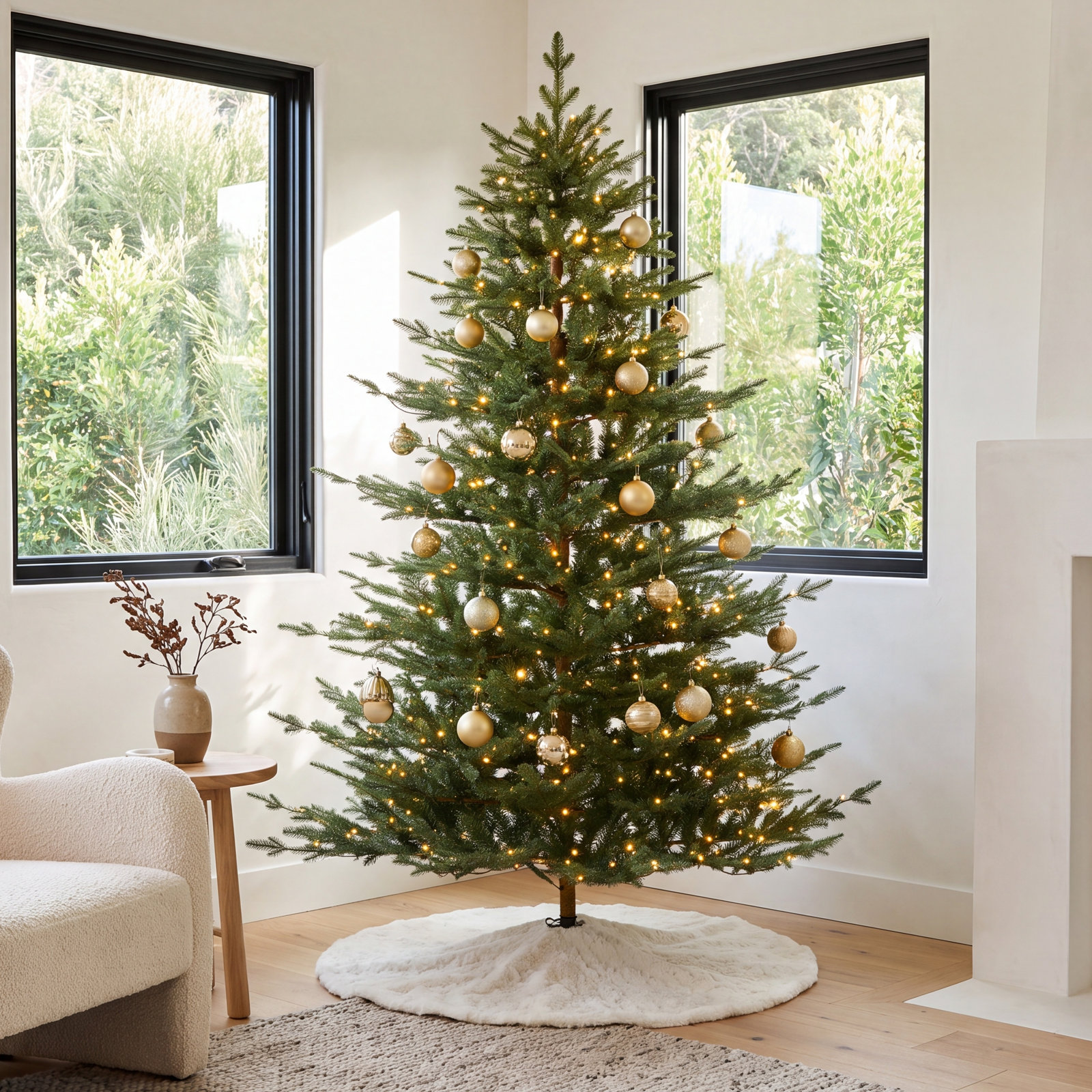 Cashmere Flocked Pre-Lit Fir Christmas Tree, 6.5ft, Pre-Lit