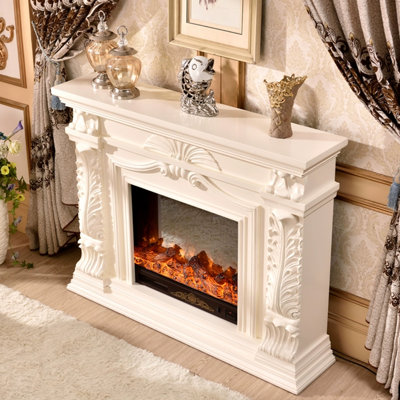 Foyer électrique en bois massif beige