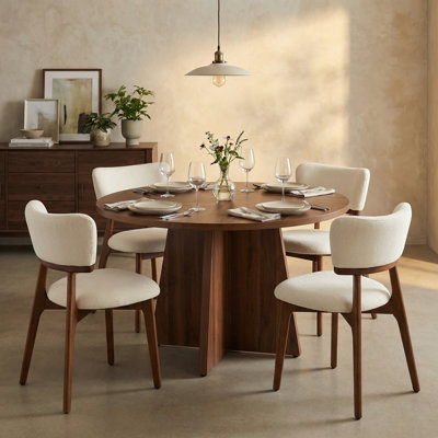 Rohun 47.2"L Round Modern Kitchen Dining Table Set With 32.1"H Dining Chair