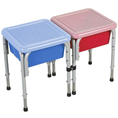 ECR4Kids 2-Station Sand and Water Adjustable Play Table, Sensory Bins, Blue/Red -  ELR-12401