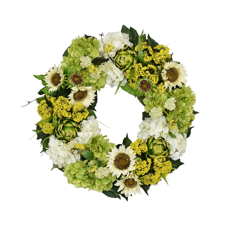 26" Assorted Hydrangea, Sunflower, Artichoke and Queen Anne's Lace Wreath