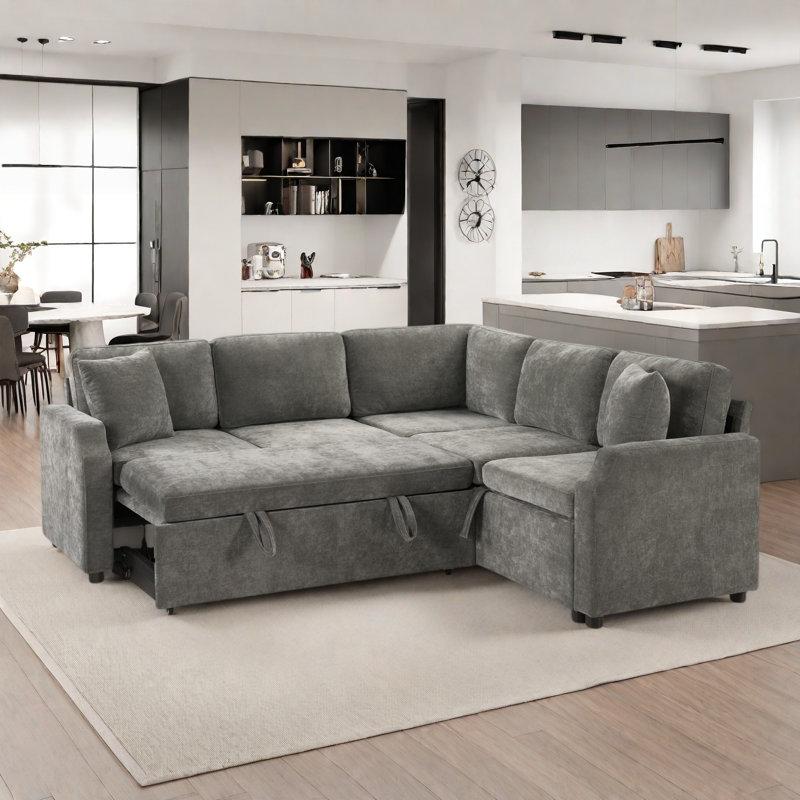 Canapé modulaire en L avec compartiment de rangement caché, Gris chenille