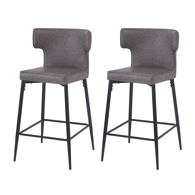 28 tabourets de bar à hauteur de comptoir 28 po, 2 chaises rembourrées en cuir d'unité centrale moderne avec structure en métal et repose-pieds pour îlot de cuisine, table, salle à manger, 2 tabourets gris, fonctionnels
