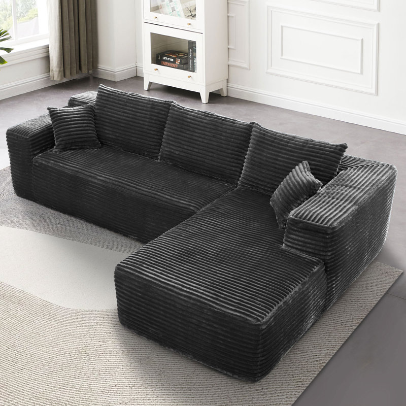 Canapé-lit 2 pièces avec coussin Kessas, Orienté à droite, Velours côtelé gris plus