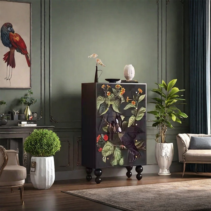 Armoire de rangement spacieuse en noyer avec 5 tiroirs