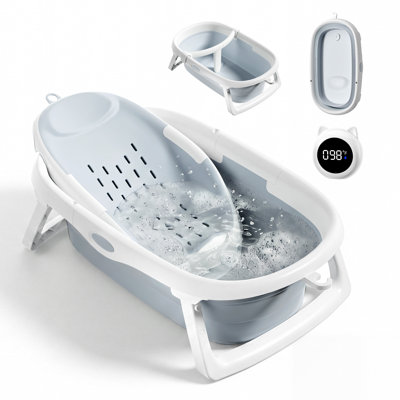 4-in-1 Collapsible Baby Bathtub, Portable Baby Tub for Infants to Toddler with Removable Bath Seat & Backrest for Bath Support