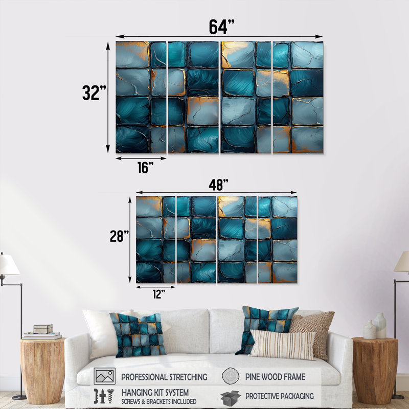Ensemble de salon art mural émeraude et bleu Highland Tartan Tiles I - Boho Tiles, H 28 po x l 48 po