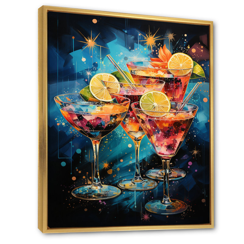 Dazire Cocktail Cocktail Confetti V sur toile, H 32 po x l 24 po x P 1 po, Cadre flottant doré