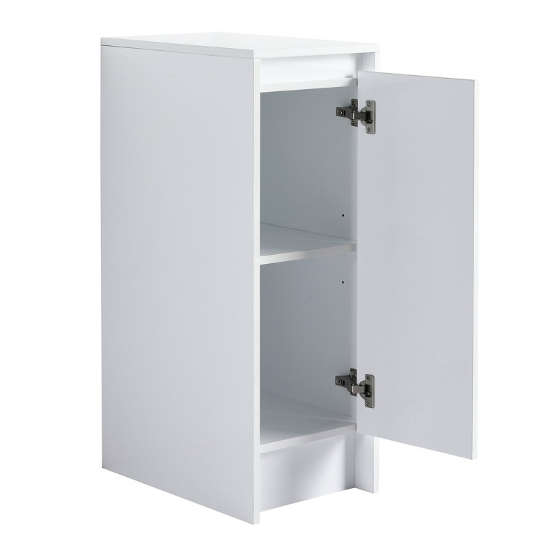 Rangement de salle de bain autoportant de 12 pouces, blanc brillant, porte à fermeture en douceur, contreplaqué et espace de rangement