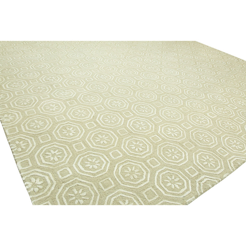Wool Geometric Area Rug in Beige, Rectangle 8' x 10'