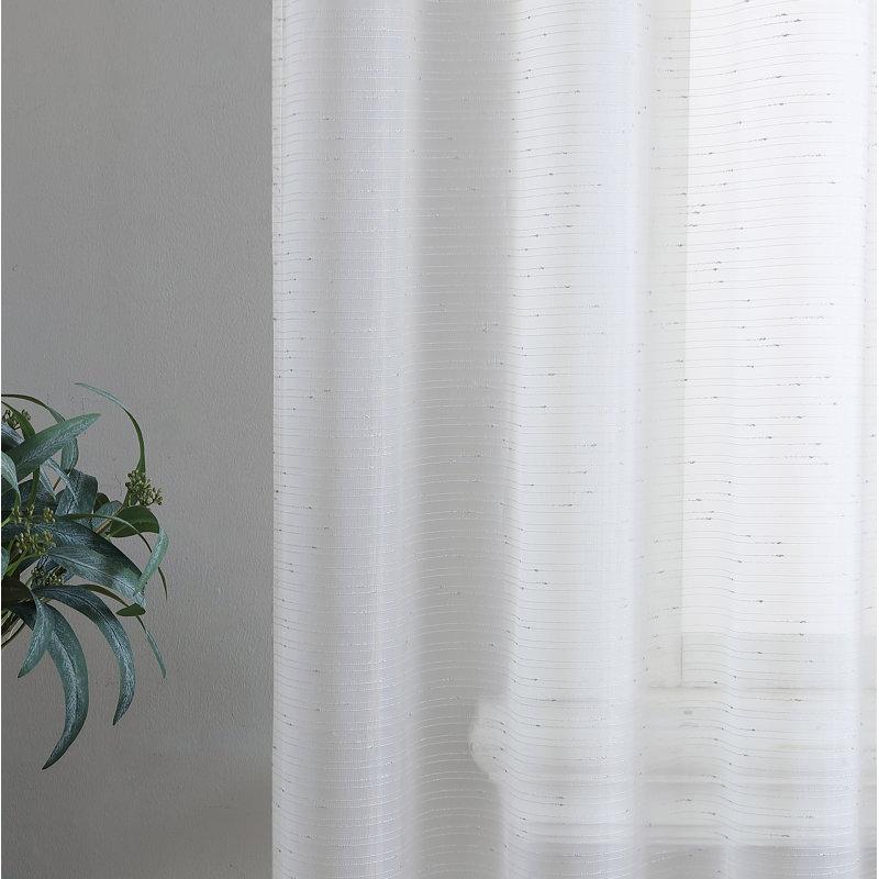 White Sheer Lace Detail Rod Pocket Curtain Panels, Set of 2