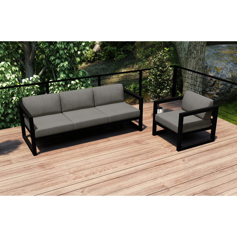 Smith Patio Sofa and Lounge Chair with Sunbrella® Cushions, Canvas Charcoal Sunbrella® Canvas, Black