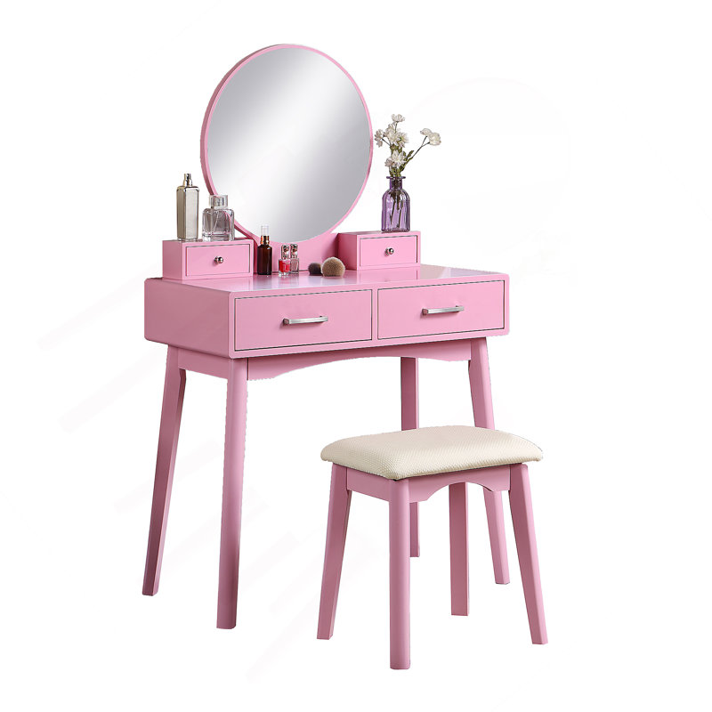 Liannon Contemporary Wood Vanity And Stool Set, Pink