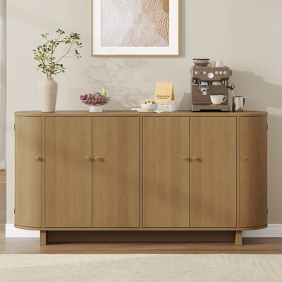 Buffet de 63 po à bord courbé, armoire buffet avec 2 portes courbées et 4 armoires pour la salle à manger et le salon