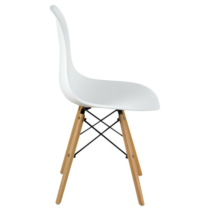 White Armless Dining Side Chairs with Beech Wood Legs (Set of 4)