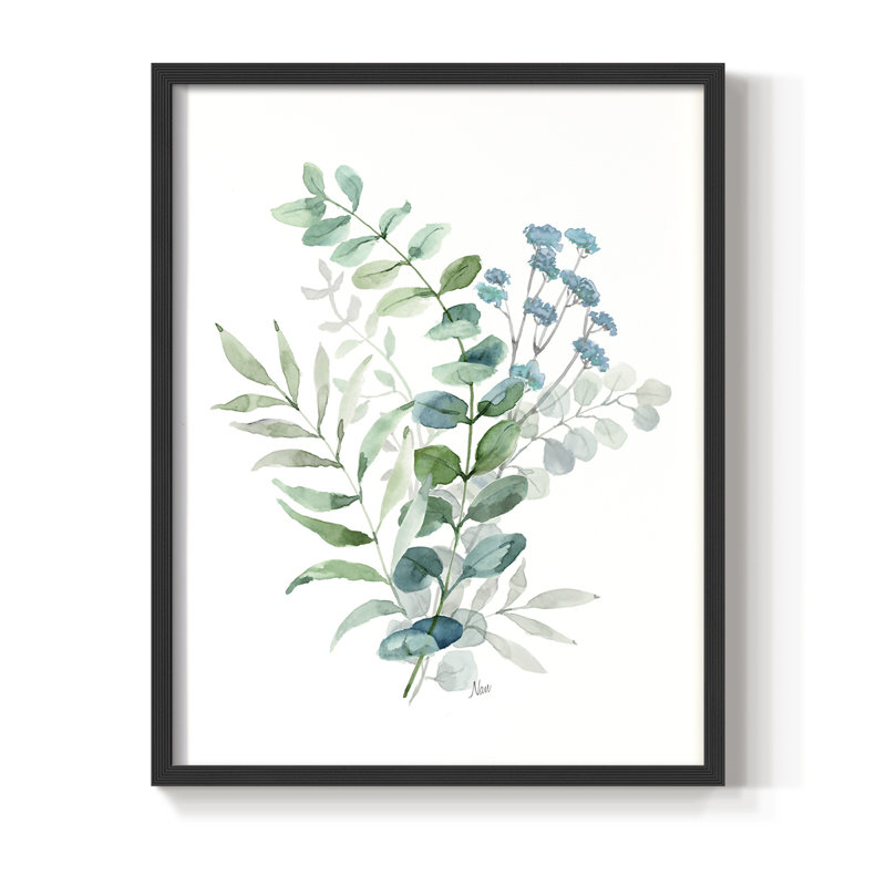 «Blue Mist Eucalyptus II», reproduction encadrée - bois massif, H 11 po x l 9 po, Noir, noir, noir, noir
