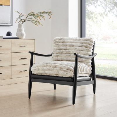 Daliah Fabric/Faux Leather Accent Arm Chair, Chrestville Sand/Black