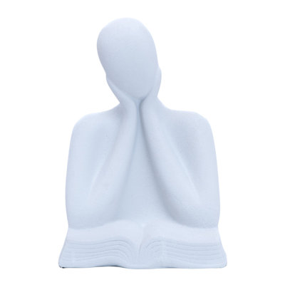 Contemporary Thinker Statue, Polyresin, White - Minimalist Decor