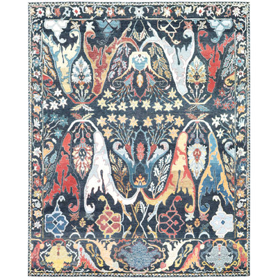 Hand Knotted Wool Area Rug in Charcoal