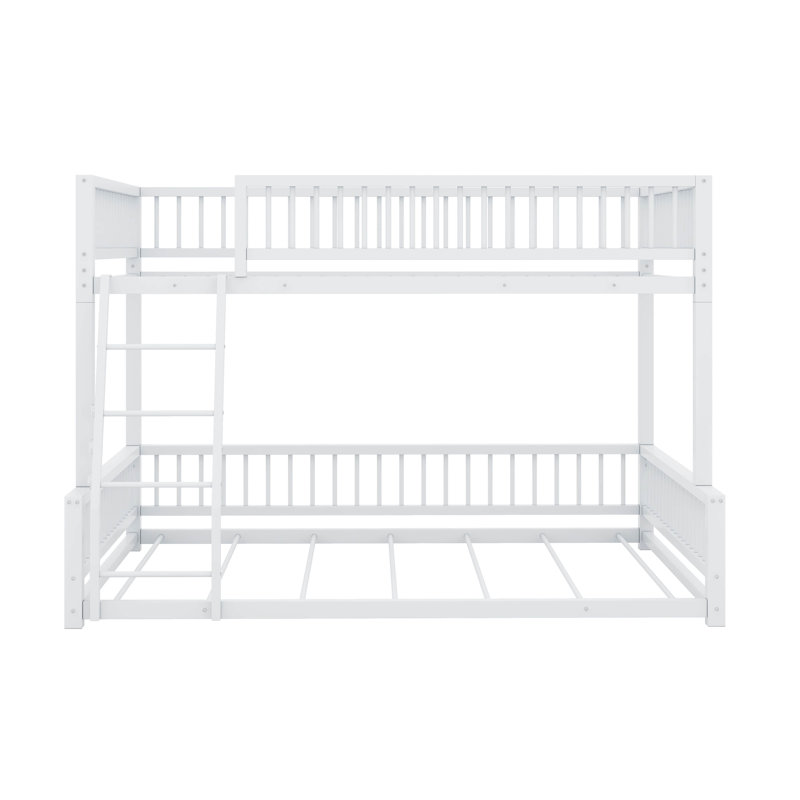 Full XL Over Queen Bunk Beds, Bunk Bed Frame With Ladder & Guardrails, White