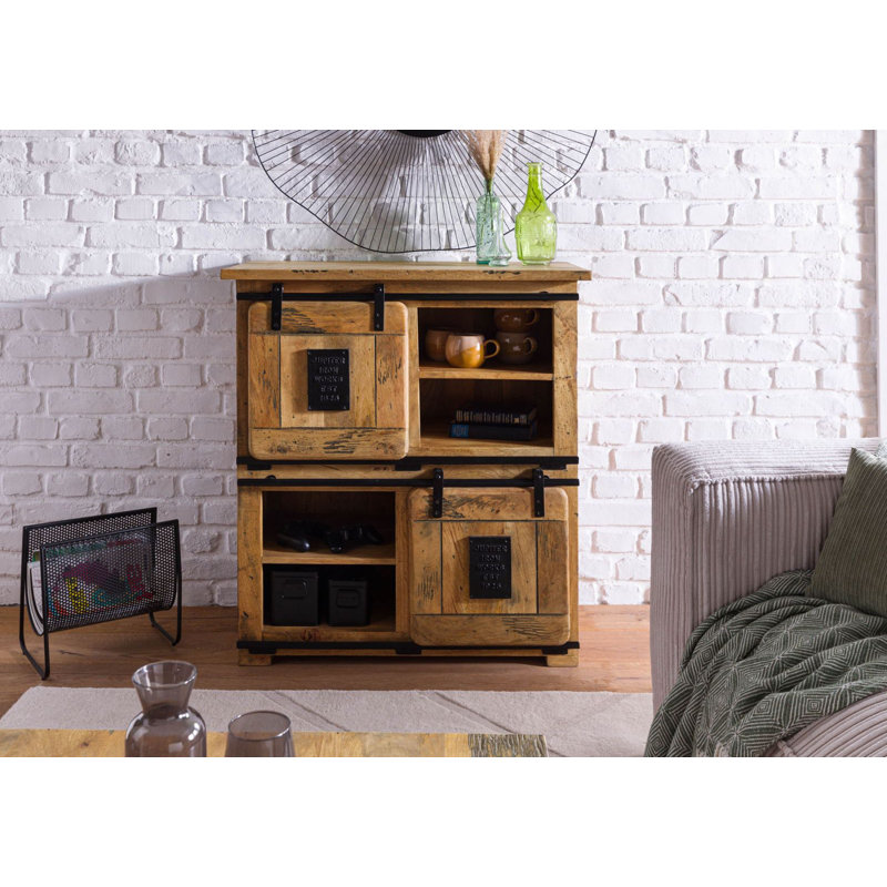 Railway 90cm Solid Wood Sideboard, Natural Varnish