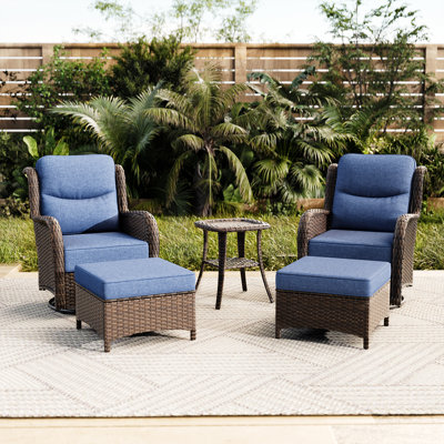 2 Person Wicker Outdoor Conversation Set With Ottomans For Patio,Backyard And Front Porch by Red Barrel Studio