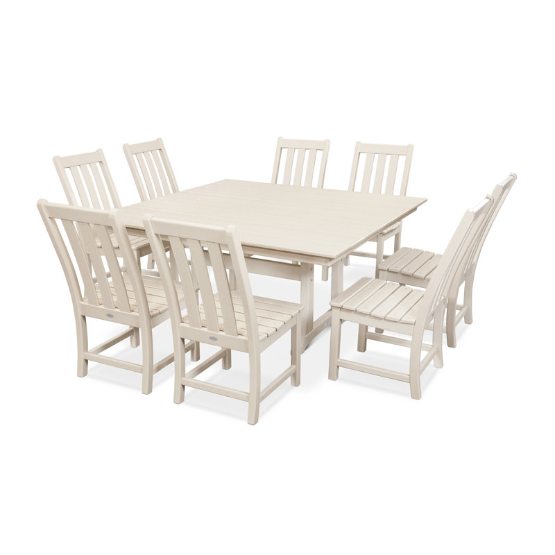 Vineyard 9-Piece Farmhouse Trestle Dining Set, Sand
