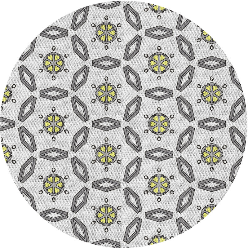 Tapis vert/gris à motifs, Rond 5 pi