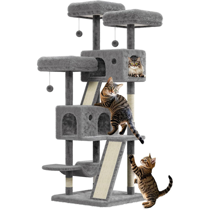 66'' Large Multi-Level Cat Tree, Heavy Duty Cat Tower, Grey
