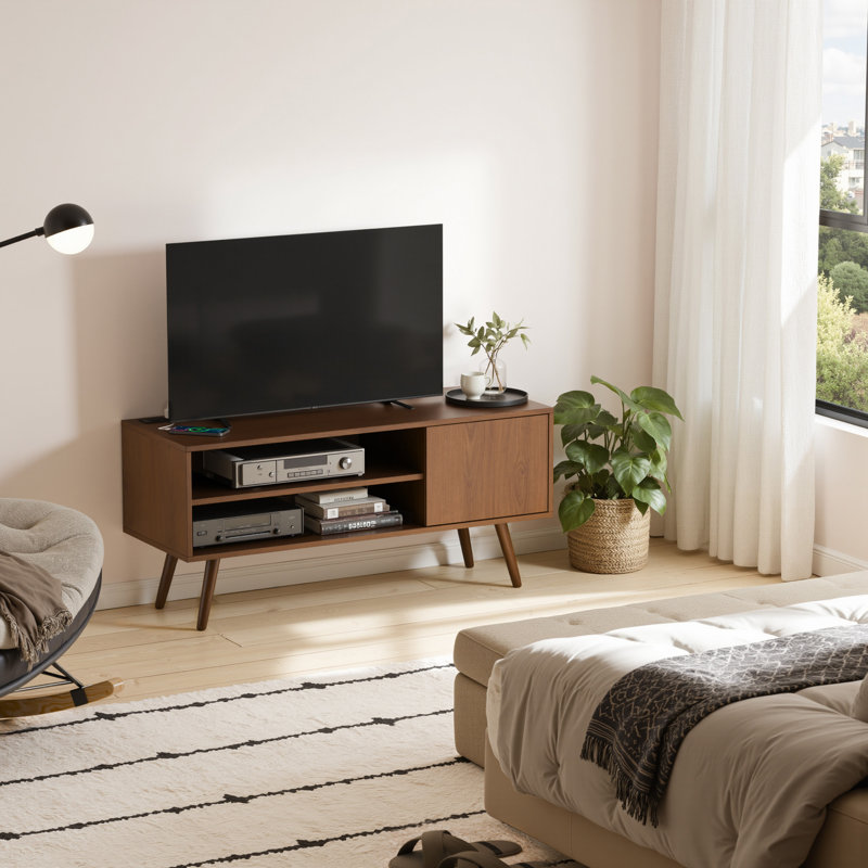 Meuble télé 2 tiroirs avec station de charge Tiream, Marron foncé