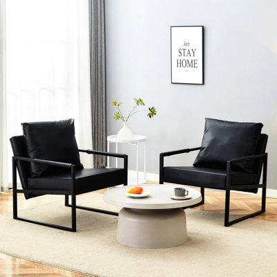 Cadre classique en cuir et métal noir classique - look moderne avec des éléments de conception ergonomiques, dimensions de 27 po x 29,7 po x 29,6 po, surfaces d'assise confortables, travail, applications décoratives polyvalentes