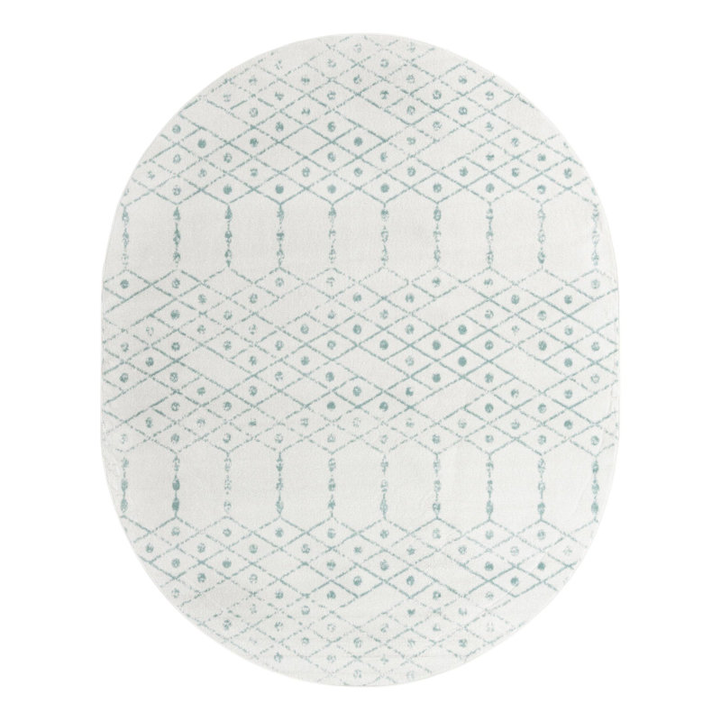 Tapis ivoire à motif géométrique ivoire d'Igon, Ovale 7 pi 10 po x 10 pi