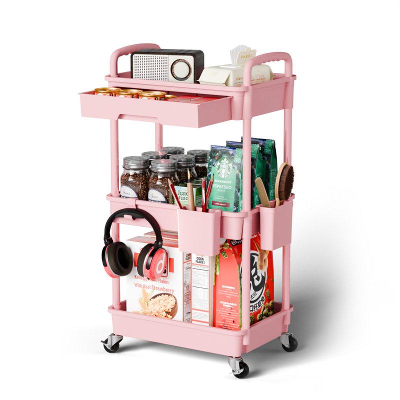 Chariot utilitaire roulant à 3 niveaux avec tiroir, chariot utilitaire en outil de rangement multifonctionnel pour la cuisine, la salle de bain, le salon et le bureau