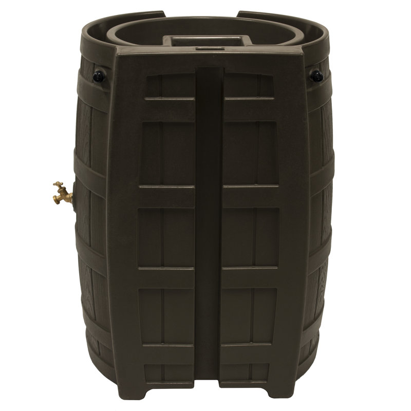 Oak 65 Gallon Rustic Faux Wood Rain Barrel with Planter