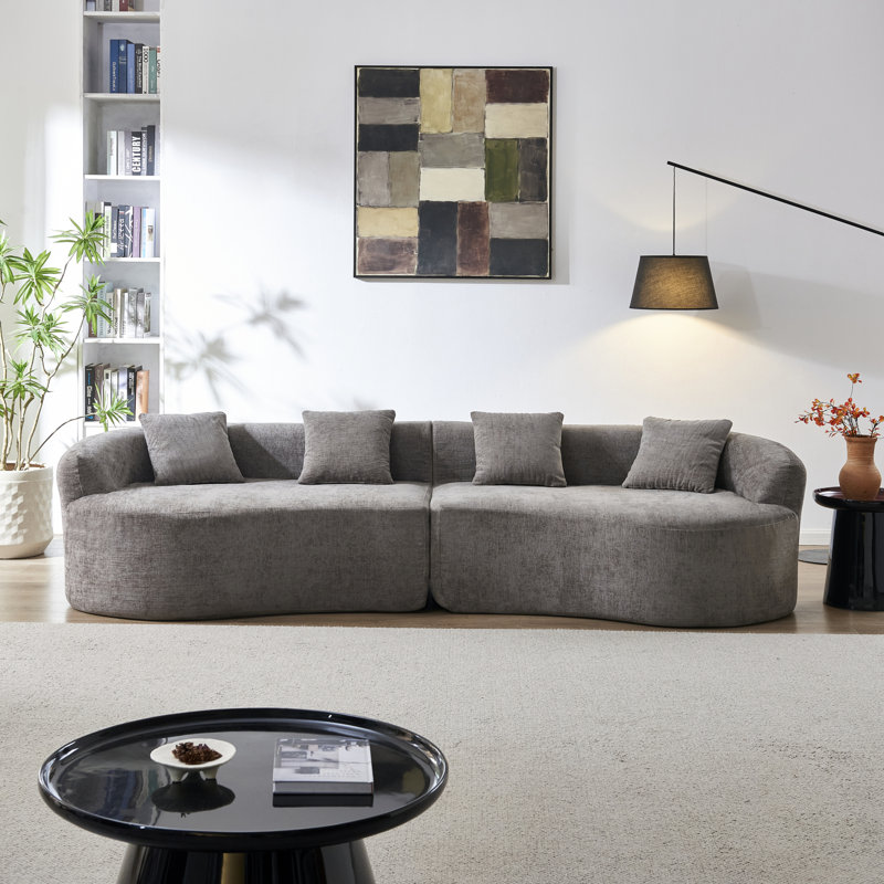 Canapés en chenille de qualité supérieure gris, design moderne incurvé pour une vie compacte