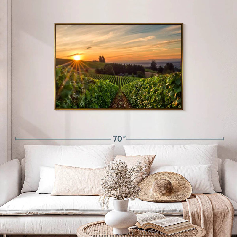 Willamette Vineyard, Cadre flottant doré, 43 po x 29 po