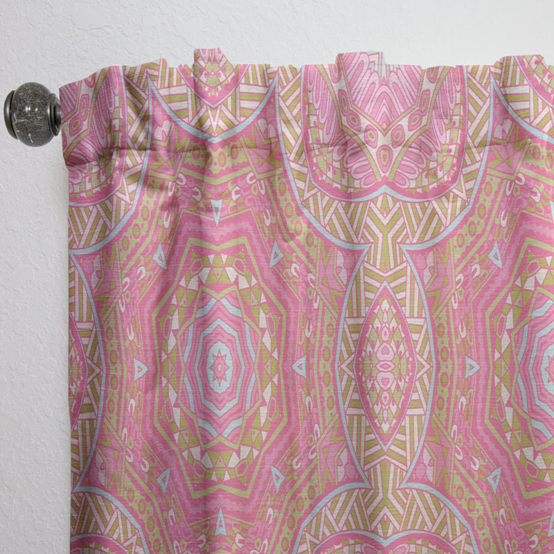 Pink and Green Star Mandala - Bohemian Curtain - Velvet Room darkening - 1 panel, 52"W x 84"L