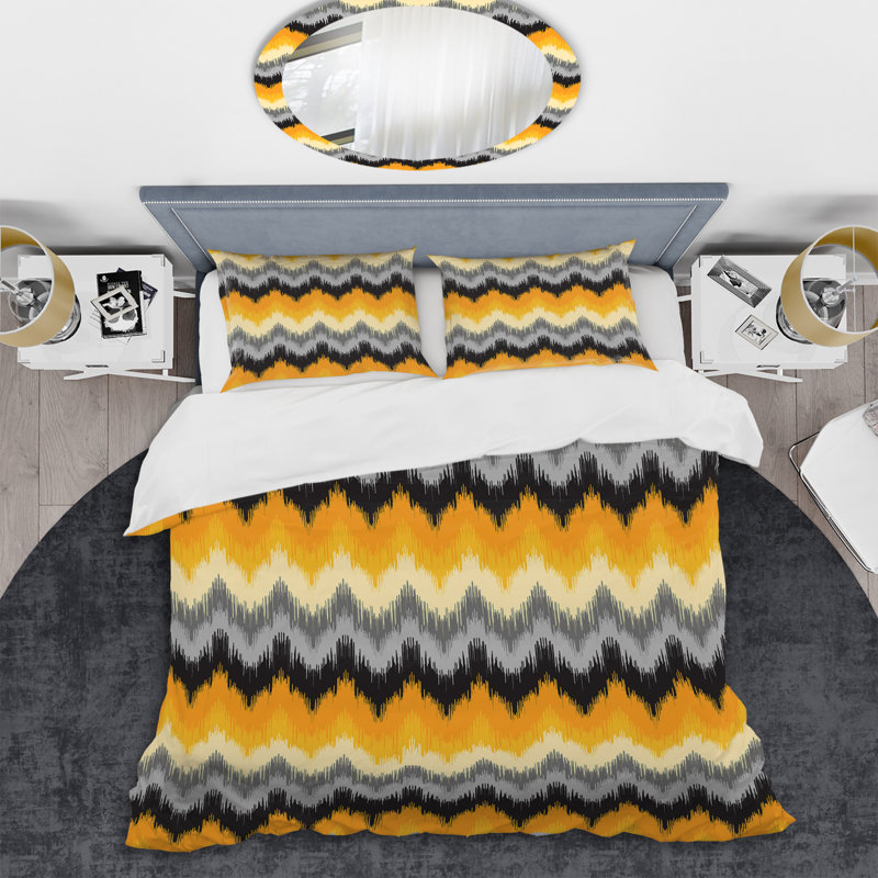 Ensemble de housse de couette jaune et gris Ikat Ogee, Housse de couette pour très grand lit et 2 très