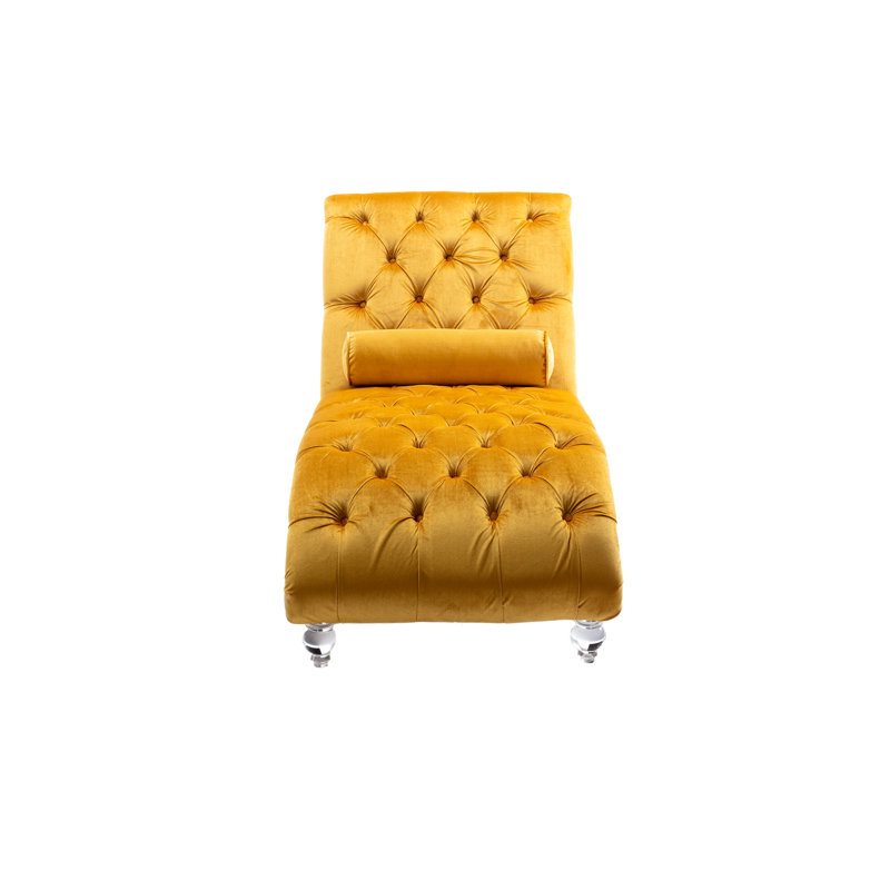 Leisure Concubine Sofa With Acrylic Feet Sleeper Chair Bedroom Chair Upholstered Chair, Mustard Velvet