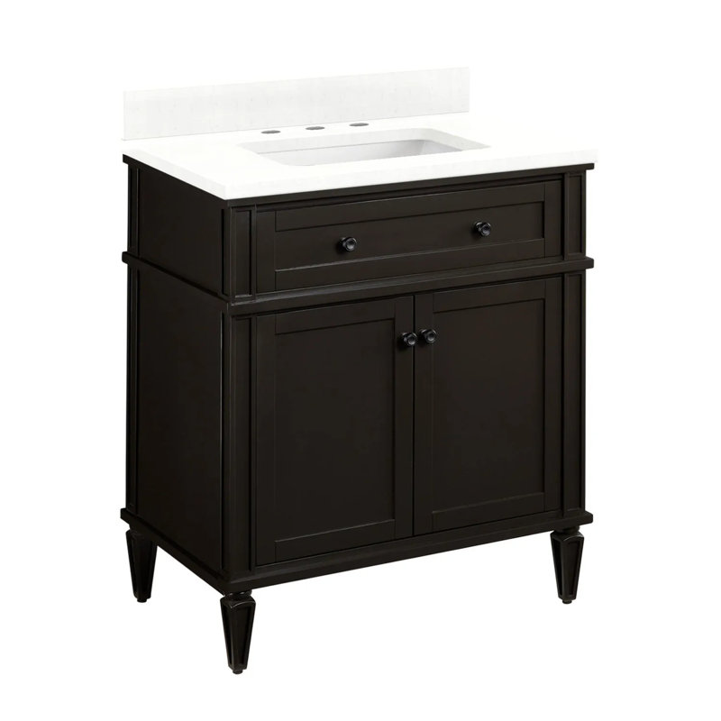30" Elmdale Single Bathroom Vanity Set with Rectangular Undermount Sink, 8" Widespread, Feathered White Quartz, Soft White