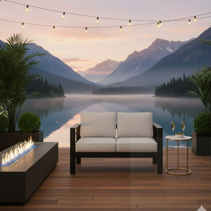 Canapé de patio 2 places avec coussins, Light Grey, Black