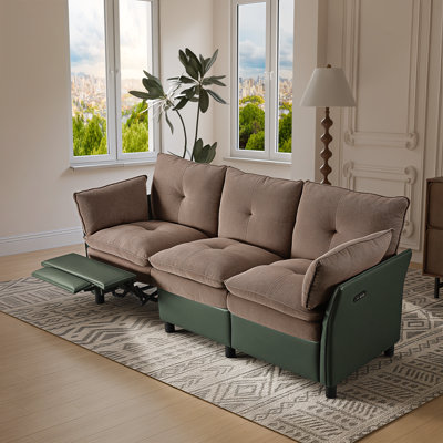Canapé inclinable électrique de 77 po à deux couches en chenille et en polyuréthane de 77 po de large avec ports USB et Type-C, brun