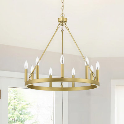 Lustre en roue de chariot à intensité variable 9 lumières Adriana avec adaptateur pour plafond incliné
