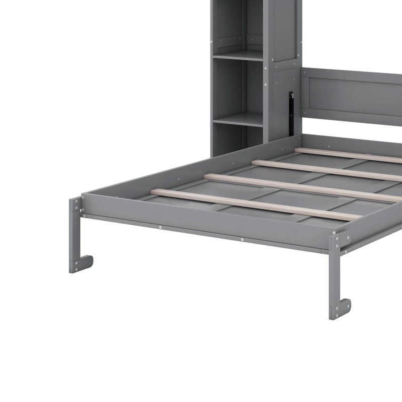 Lit escamotable double avec lumières DEL et tablettes, Gris