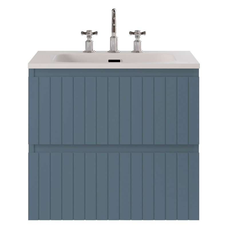 Meuble-lavabo simple flottant cannelé Adden, Denim Blue, L 24 po